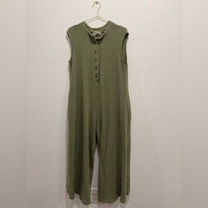Bucket List Sleeveless Olive Green textured wide leg waffle knit jumper Jumpsuit